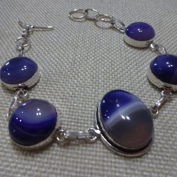 Gorgeous PURPLE BOTSWANA AGATE Handmade Sterling 925 Bracelet Size 8" #567C - Picture 1 of 3